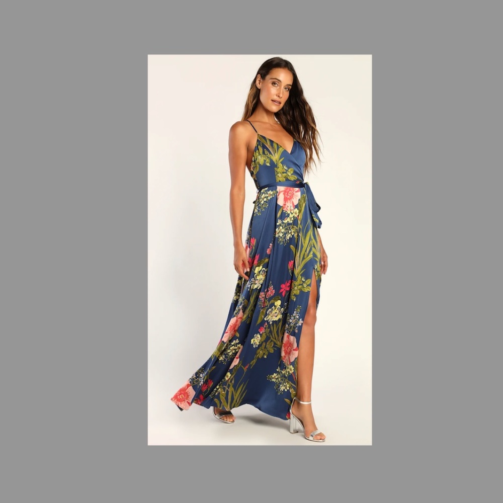 Still the One Blue Floral Print Satin Maxi Dress